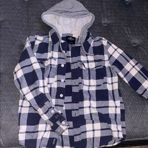 Hollister Navy and White Plaid Hoodie
